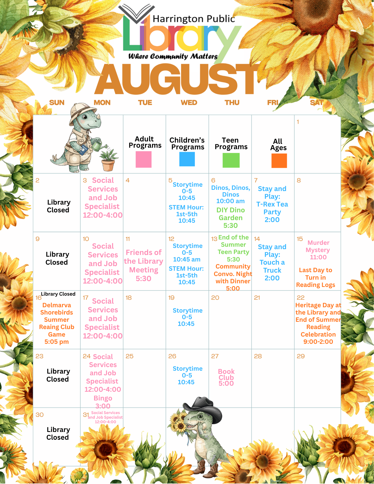 Harrington Public Library August Calendar of Events